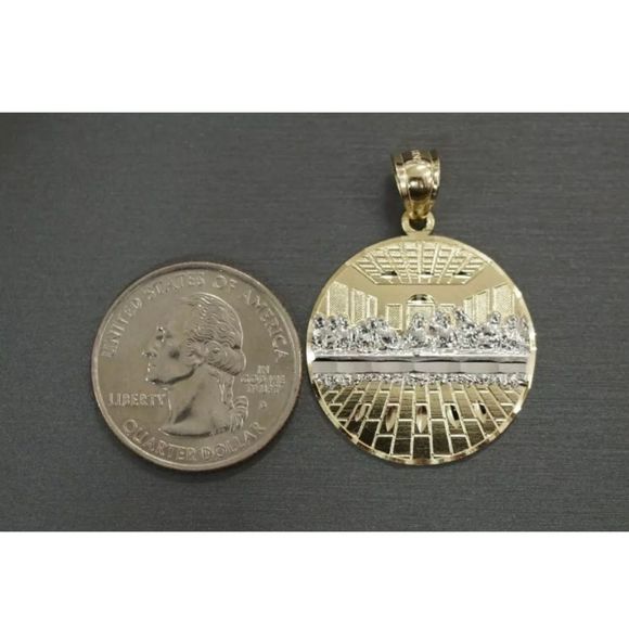 REAL Gold Last Supper Round Medallion Pendant NEW